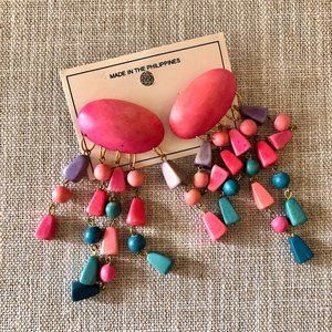 Handmade Retro Vintage Wood Bead Dangle Earrings